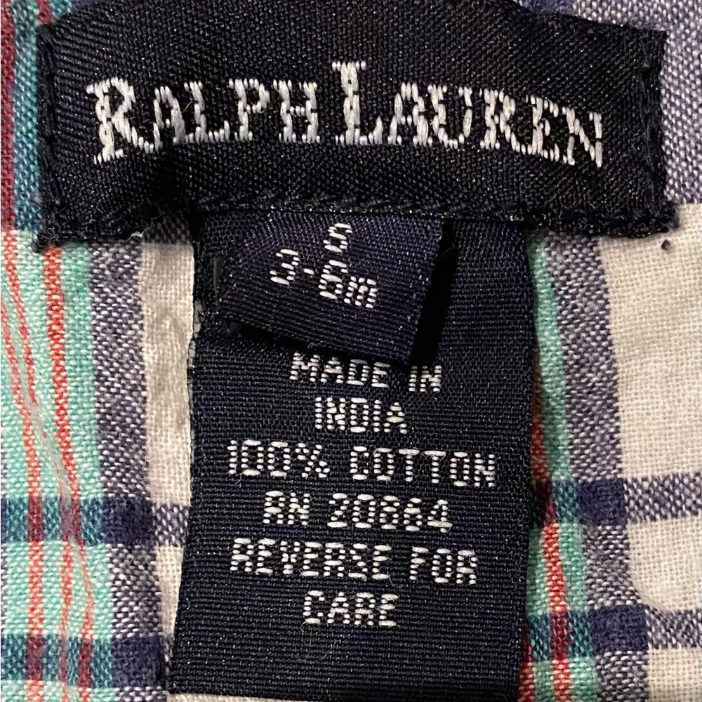 Vintage Polo‎ by Ralph Lauren Infant 3-6 Months 100% Cotton Plaid Overall Romper